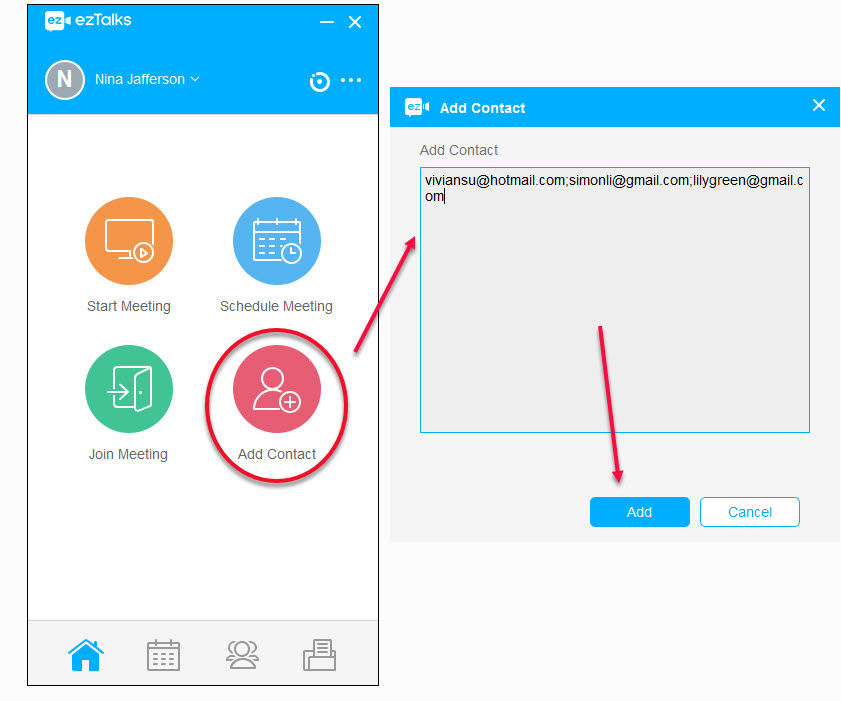 add contacts in eztalks